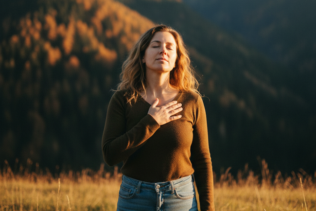 Frau beruhigt ihr Nervensystem